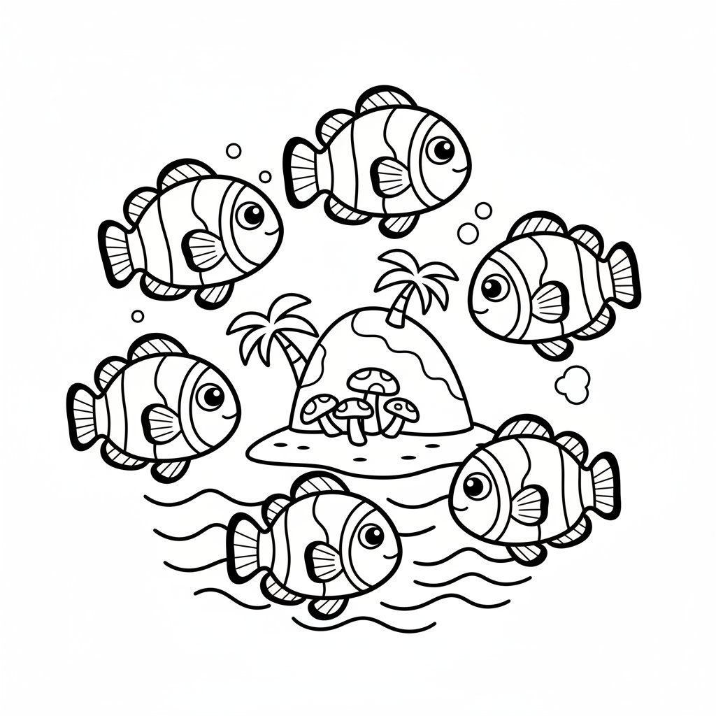 Página para Colorear del Encantador Pez Payaso - Fácil