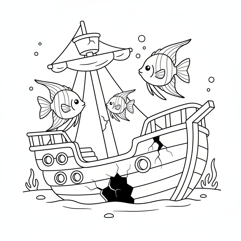 Alegre Pez Ángel Página para Colorear - Fácil