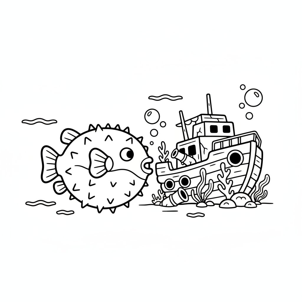 Página para Colorear de Pez Globo - Fácil
