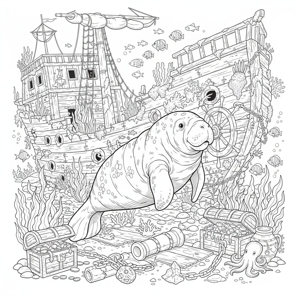 Página para Colorear del Manatí Clásico - Difícil