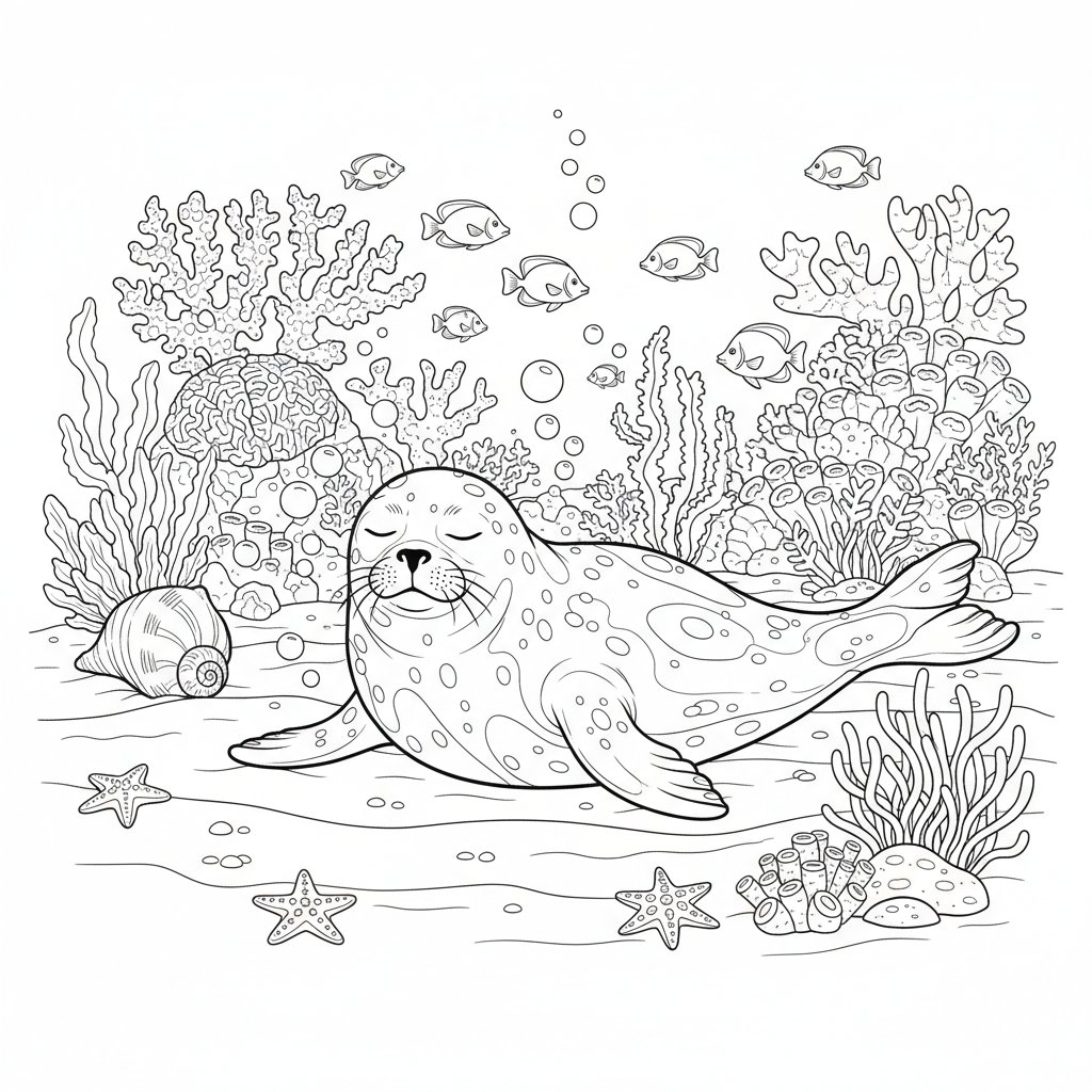 Página para Colorear de Linda Foca - Difícil