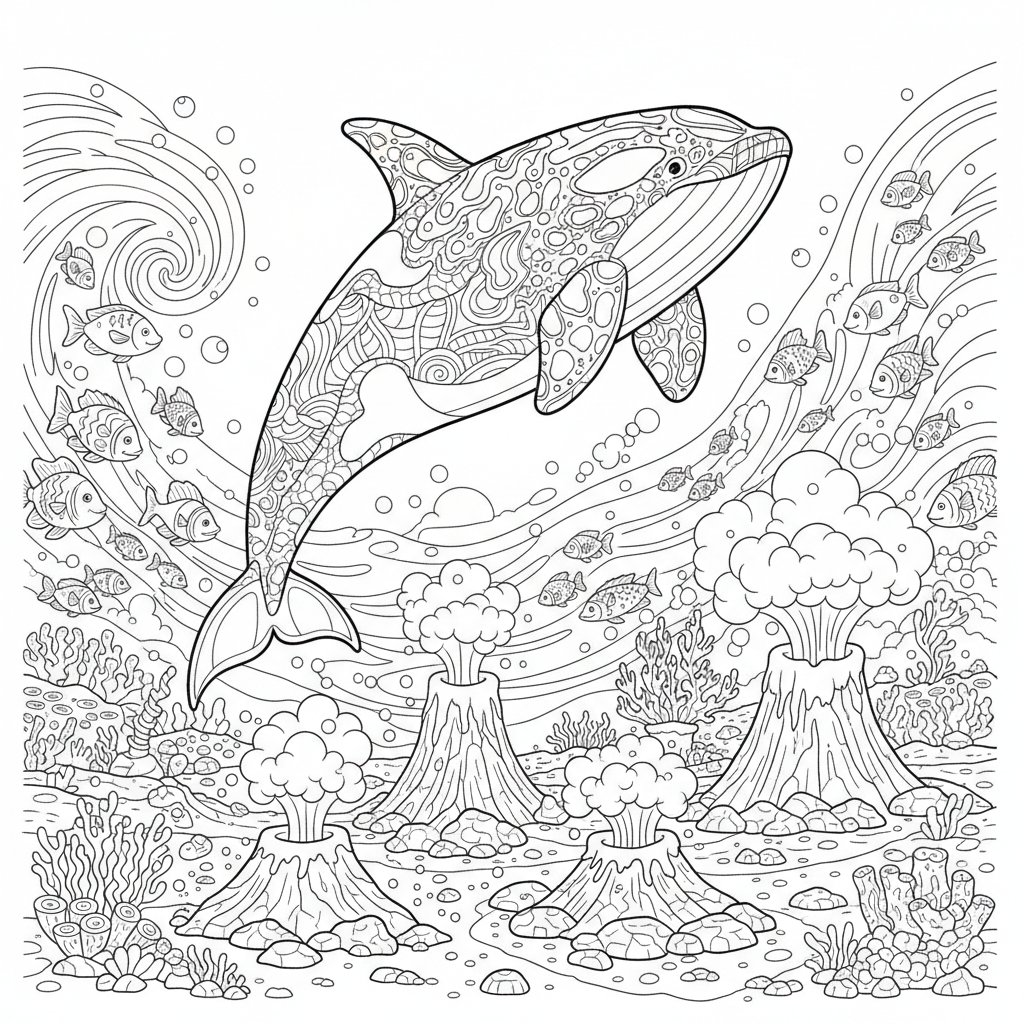Página para Colorear de Orca Encantadora - Difícil