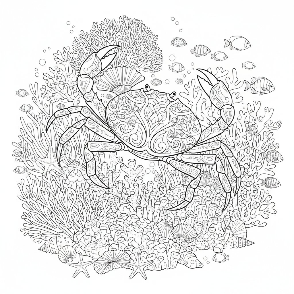 Página para Colorear del Cangrejo Mágico - Difícil