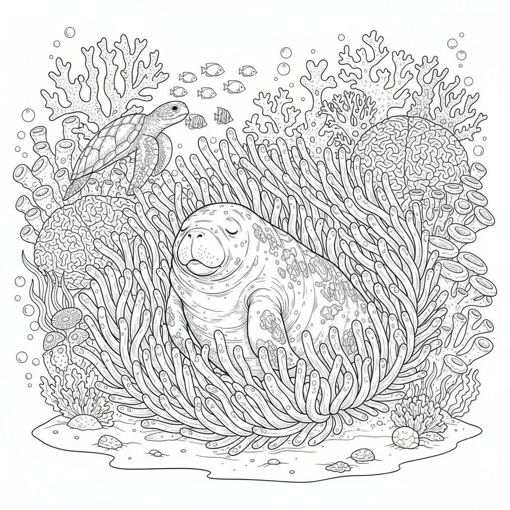 Página para Colorear de Manatí - Difícil