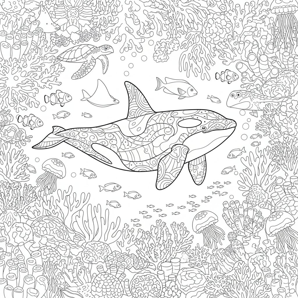 Página para Colorear de Orca - Difícil