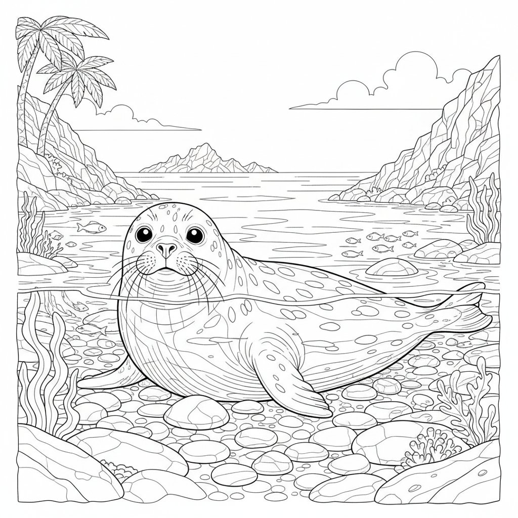 Página para Colorear de Foca Serena - Difícil