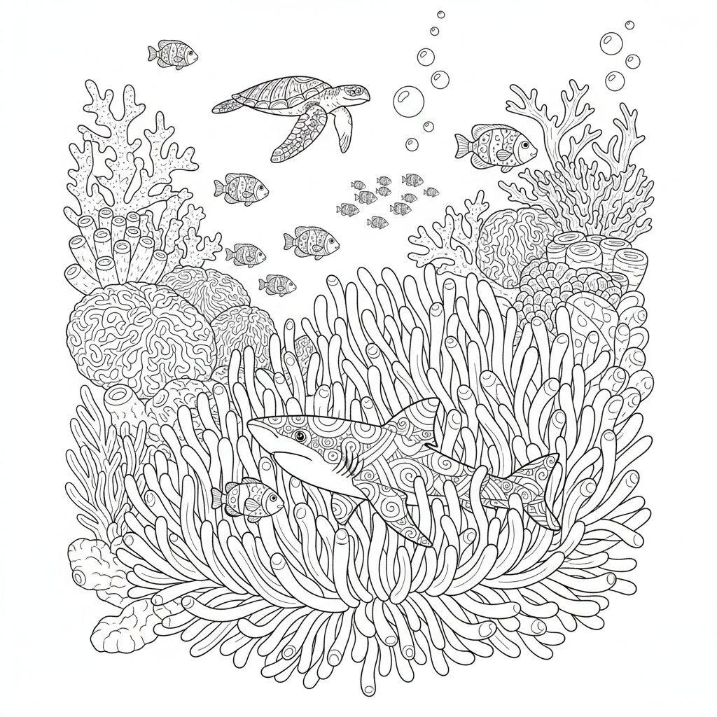 Página para Colorear de Tiburón - Difícil