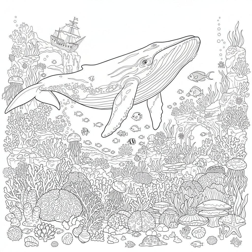 Página para Colorear de Ballena - Difícil