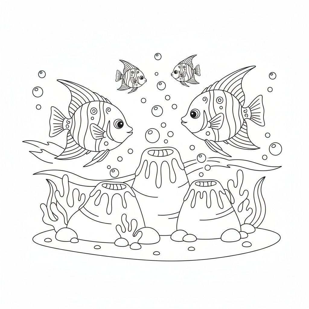 Página para Colorear de Pez Ángel Encantador - Medio