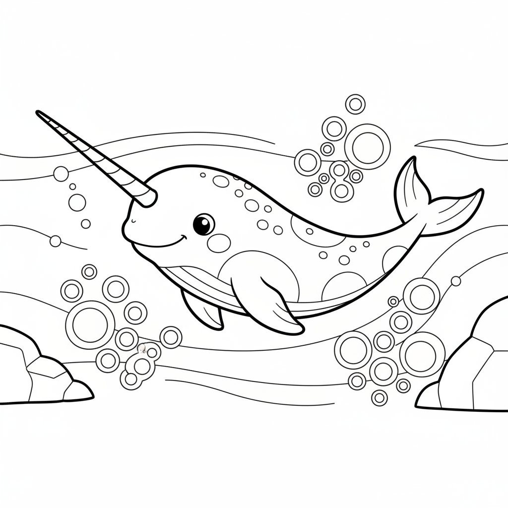 Página para Colorear del Narval - Medio