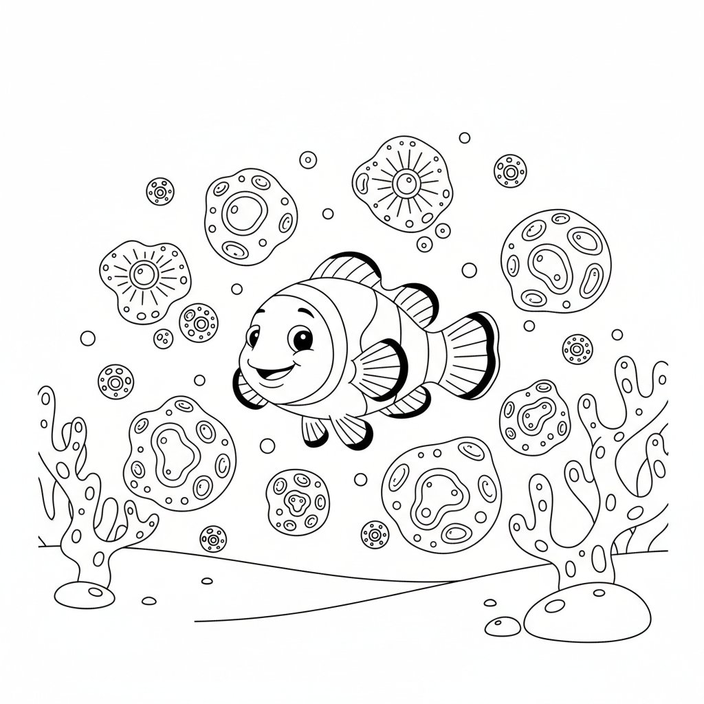 Página para Colorear de Pez Payaso Radiante - Medio