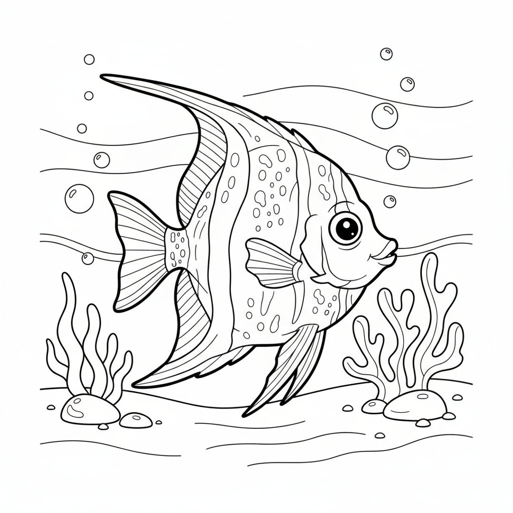 Página para Colorear de Pez Ángel Sereno - Medio