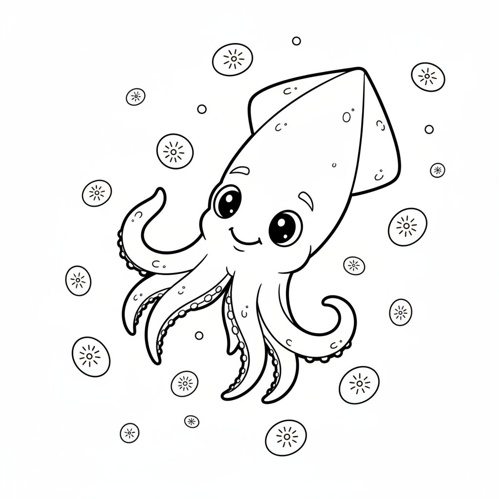 Página para Colorear de Calamar - Medio