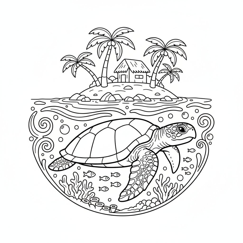 Página para Colorear de Tortuga Marina Impresionante - Medio