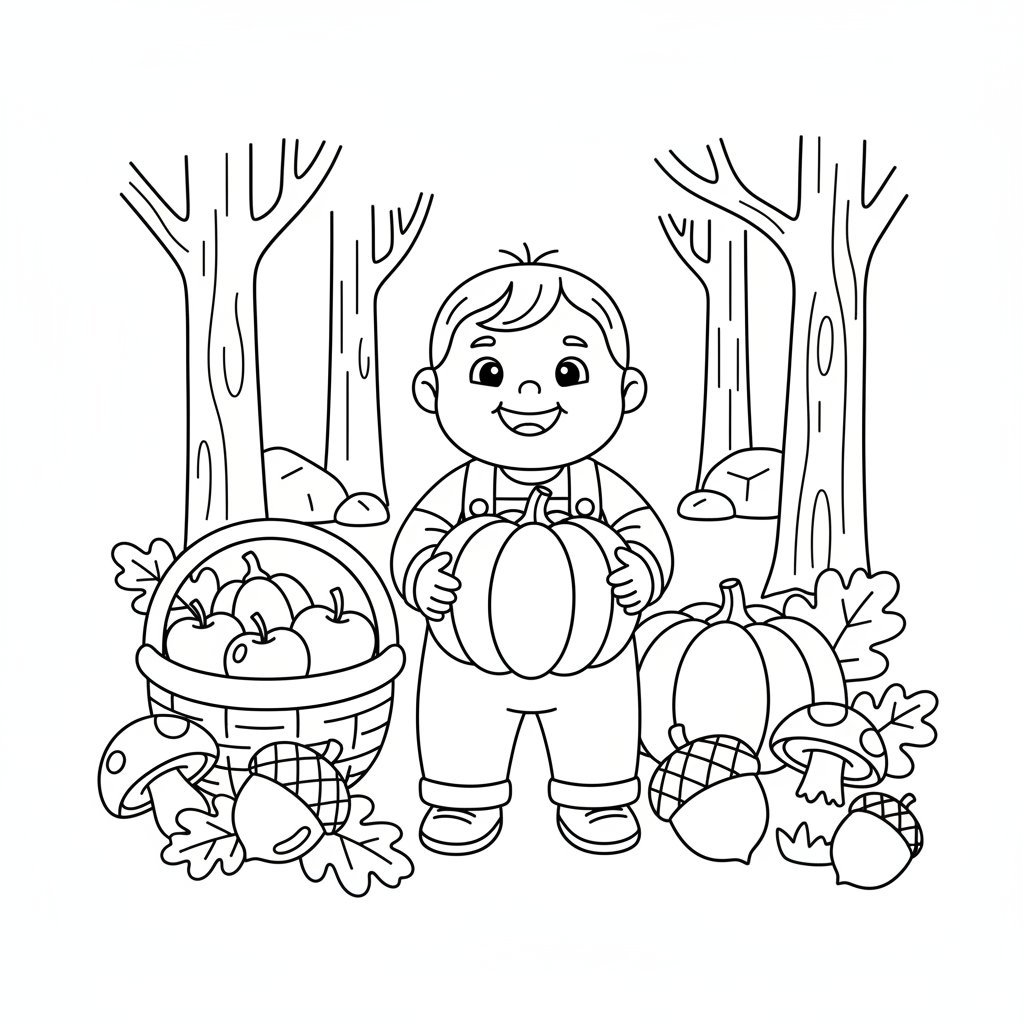 Página para Colorear de Cosecha Otoñal - Fácil