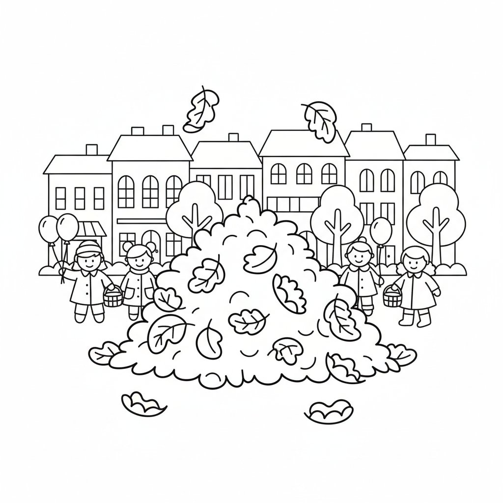 Página para Colorear Hojas de Otoño - Fácil