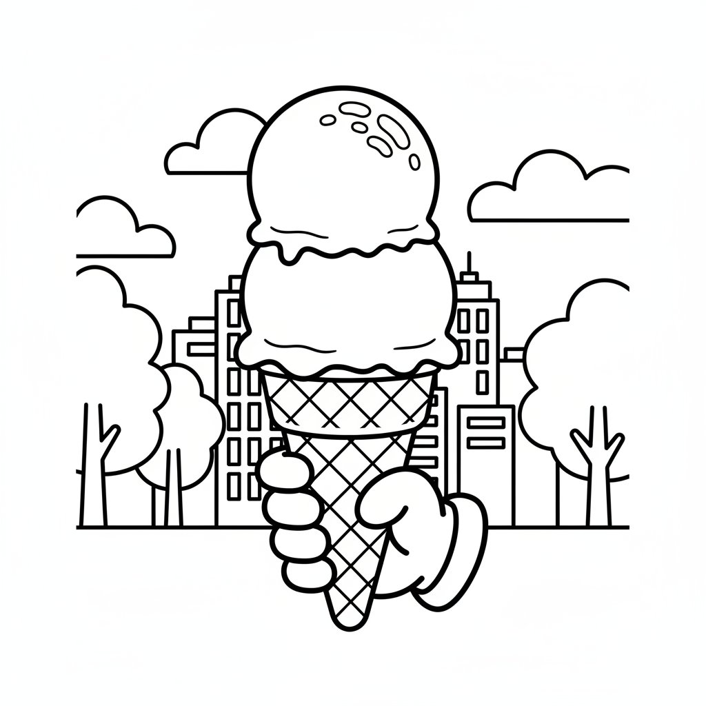 Página para Colorear de Helado de Verano Delicioso - Fácil
