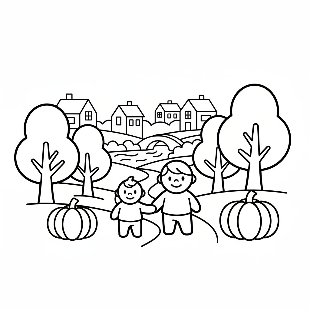 Página para Colorear de Paseo por el Bosque Otoñal Elegante - Fácil