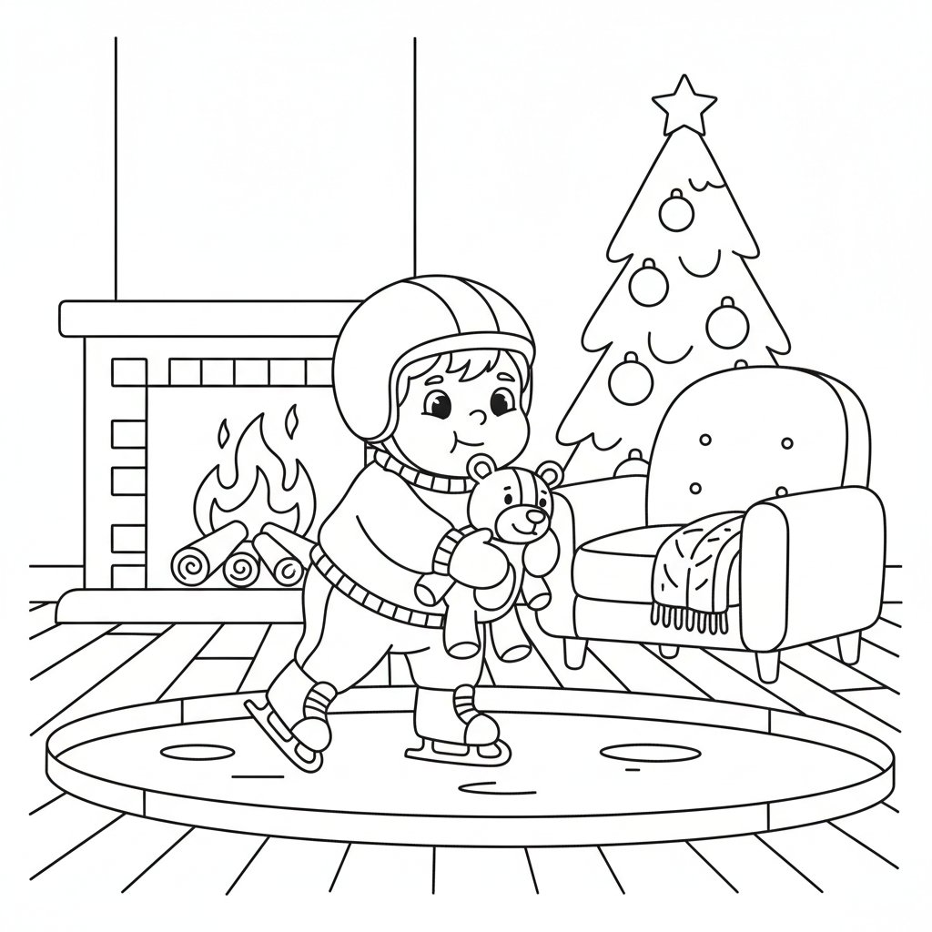 Página para Colorear de Patinaje sobre Hielo Invernal Feliz - Fácil