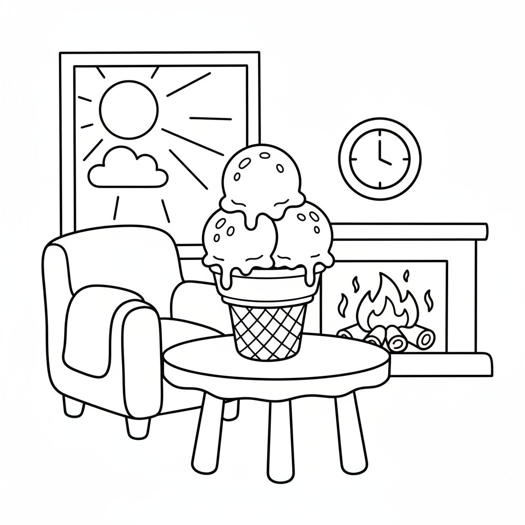 Página para Colorear de Helado de Verano Sereno - Fácil