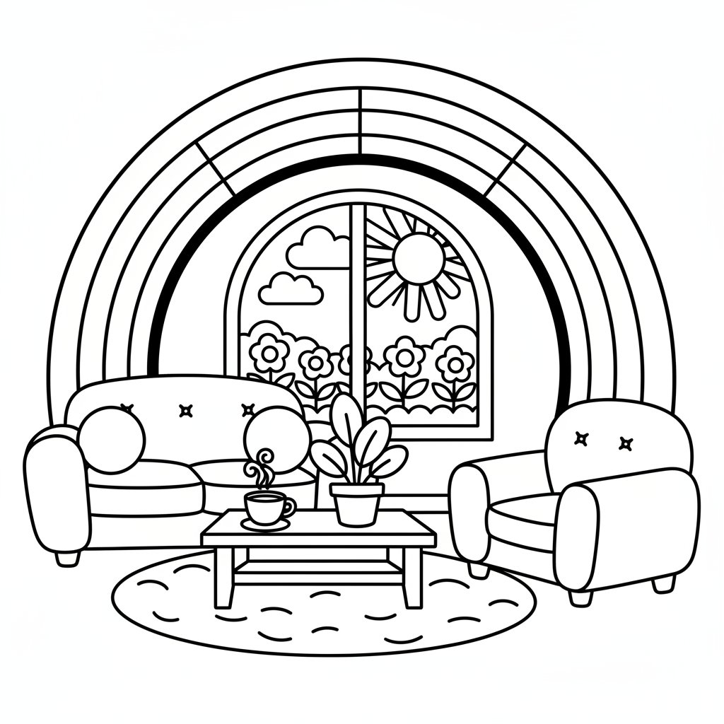 Página para Colorear Arcoíris de Primavera - Fácil