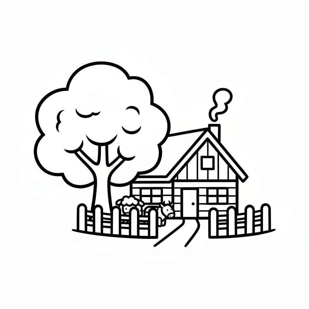 Página para Colorear Cabaña de Invierno - Fácil