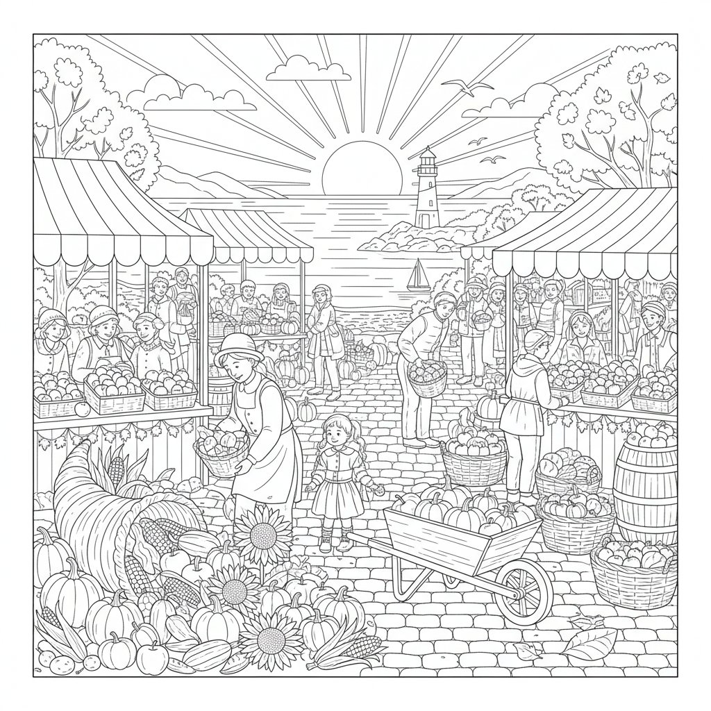 Página para Colorear de la Adorable Cosecha de Otoño - Difícil