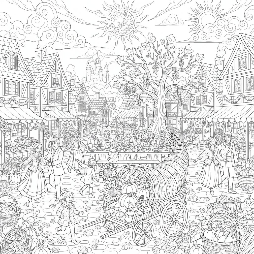 Página para Colorear Cosecha de Otoño - Difícil