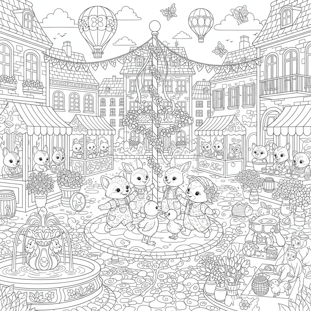 Página para Colorear Animales Bebé en Primavera - Difícil