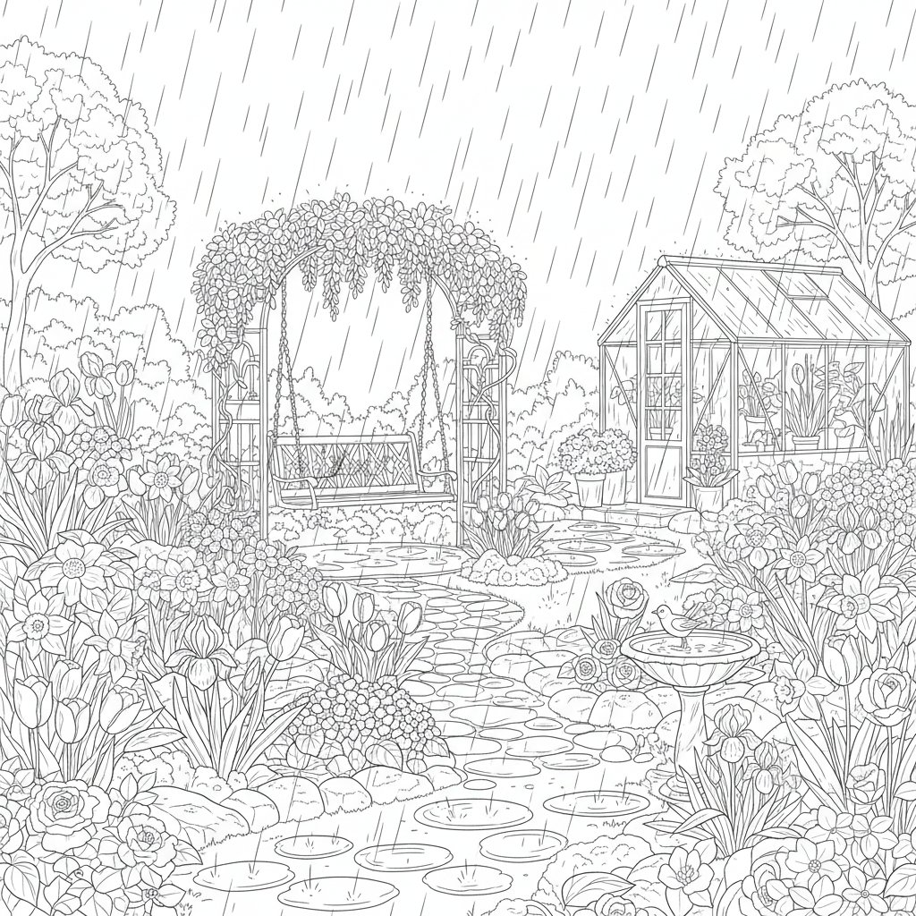 Dulce Lluvia de Primavera Página para Colorear - Difícil