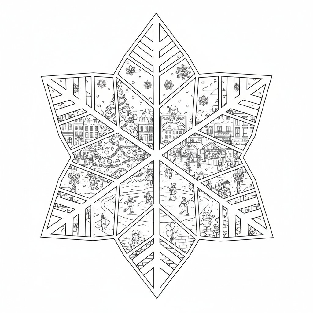 Página para Colorear Copo de Nieve de Invierno - Difícil