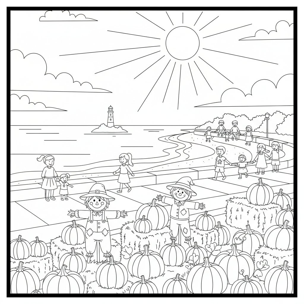 Página para Colorear Huerto de Calabazas de Otoño - Medio