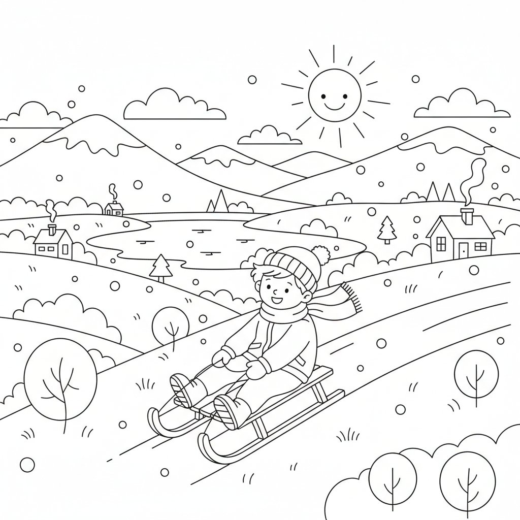 Hermoso Trineo de Invierno para Colorear - Medio