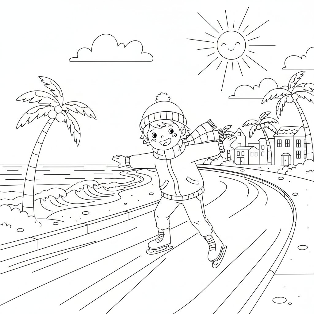 Página para Colorear de Linda Patinadora de Invierno - Medio