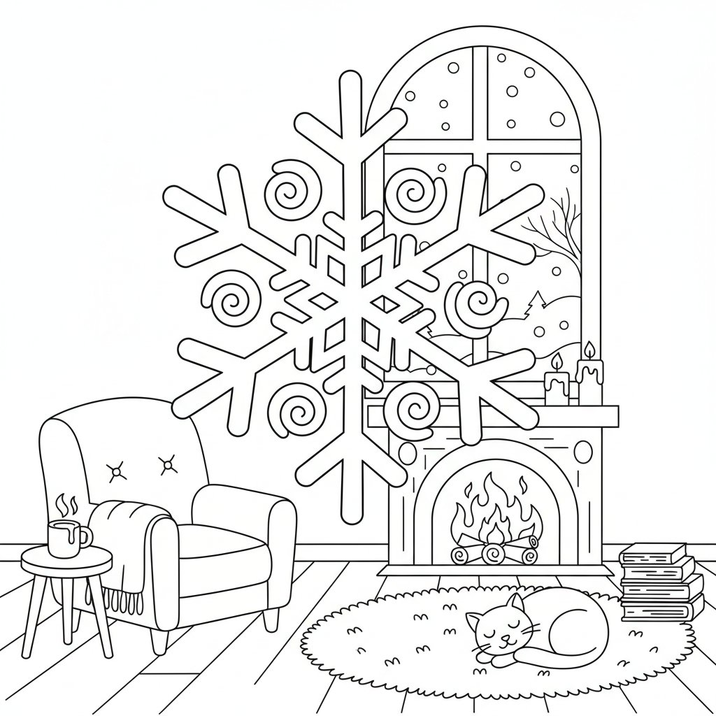 Página para Colorear de Copo de Nieve de Invierno Encantador - Medio