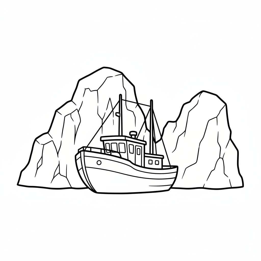 Barco de Pesca Página para Colorear - Fácil