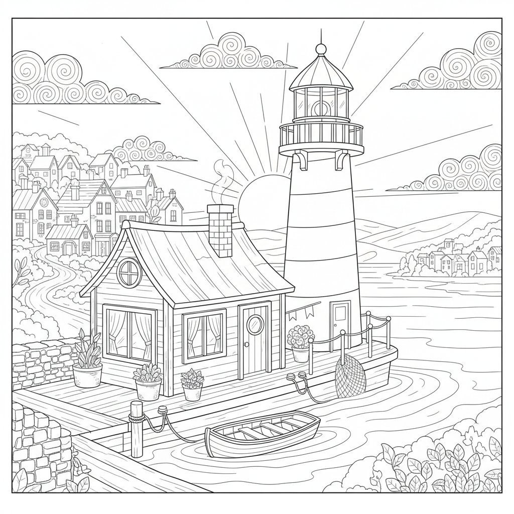 Página para Colorear de Casa Flotante - Difícil