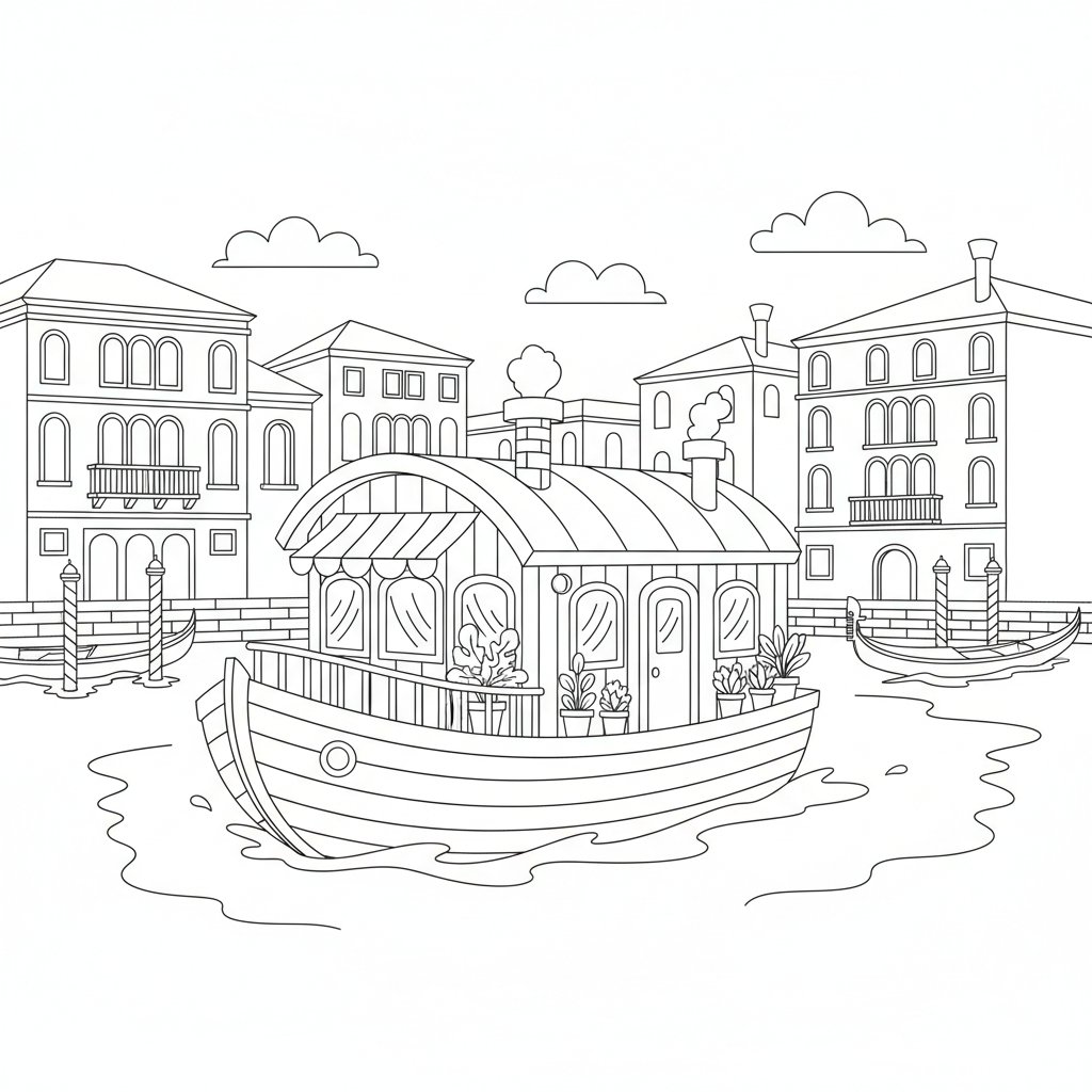 Página para Colorear de Casa Flotante Clásica - Medio