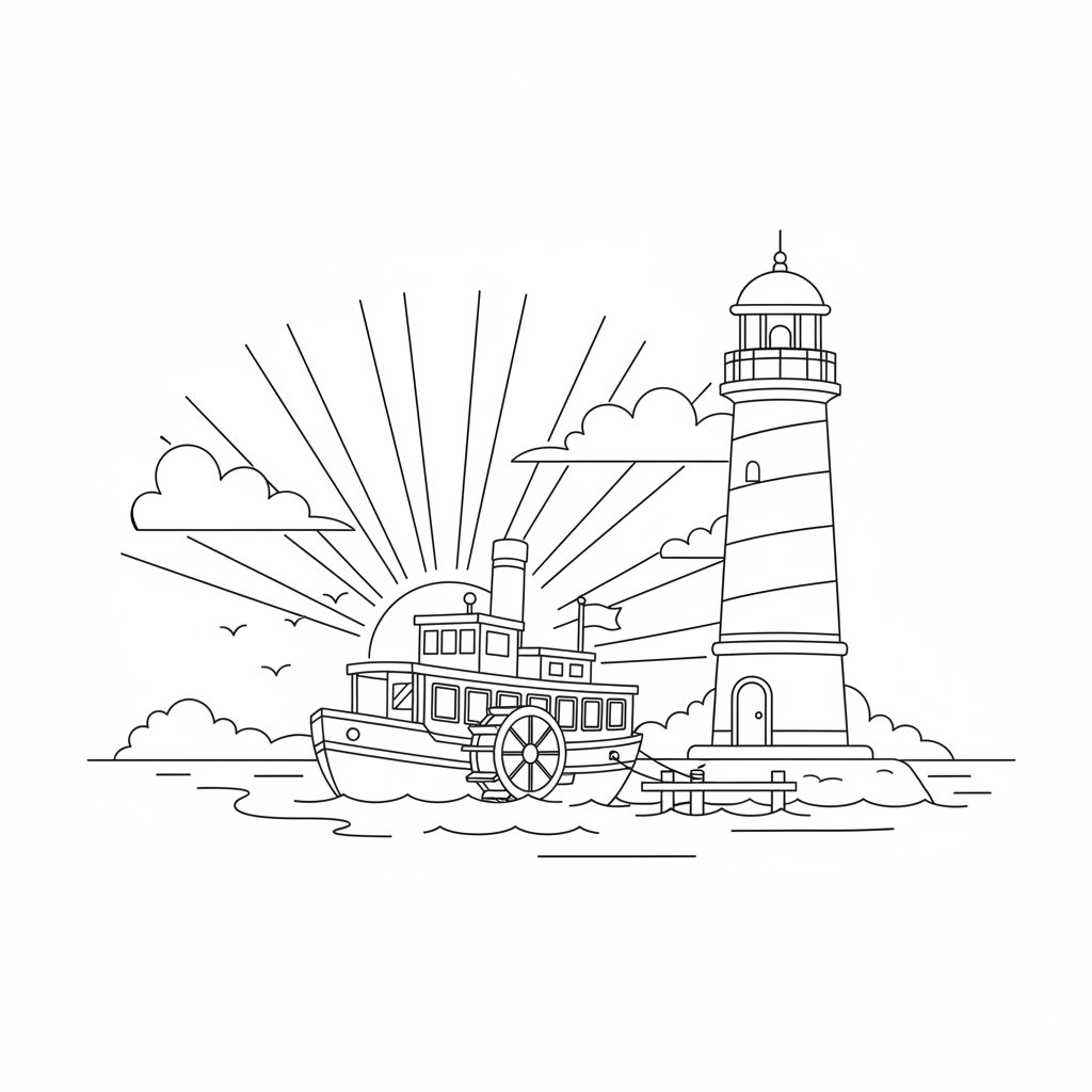 Página para Colorear del Vapor de Paletas Clásico - Medio