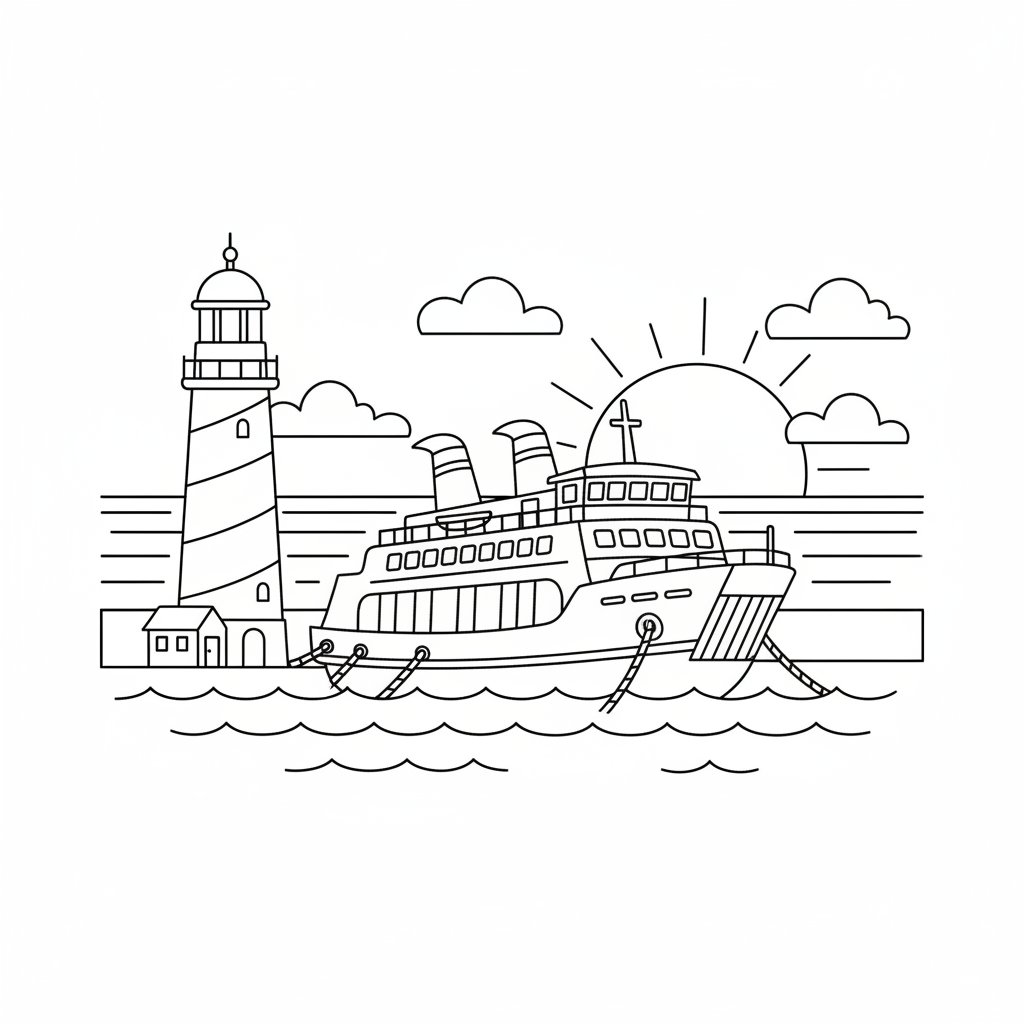 Encantadora Página para Colorear de Ferry - Medio