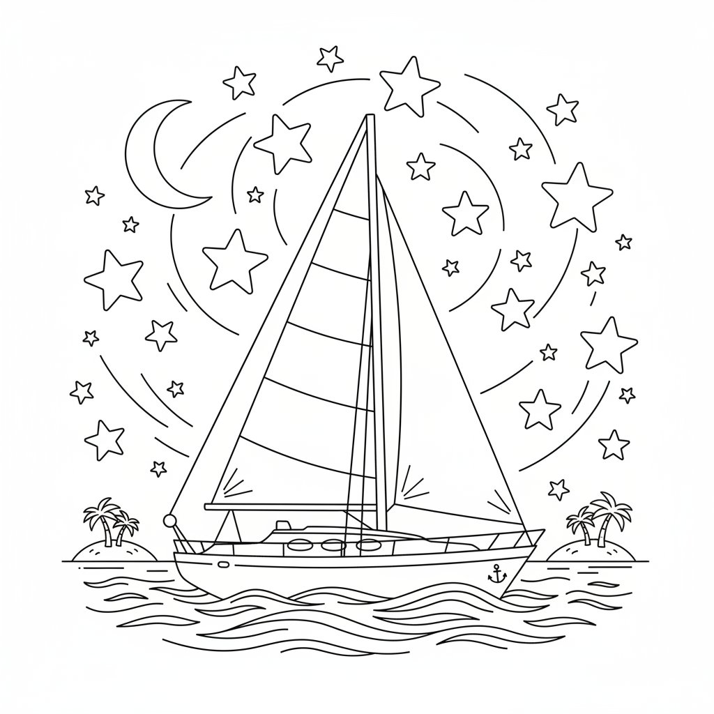Página para Colorear del Yate Delicioso - Medio