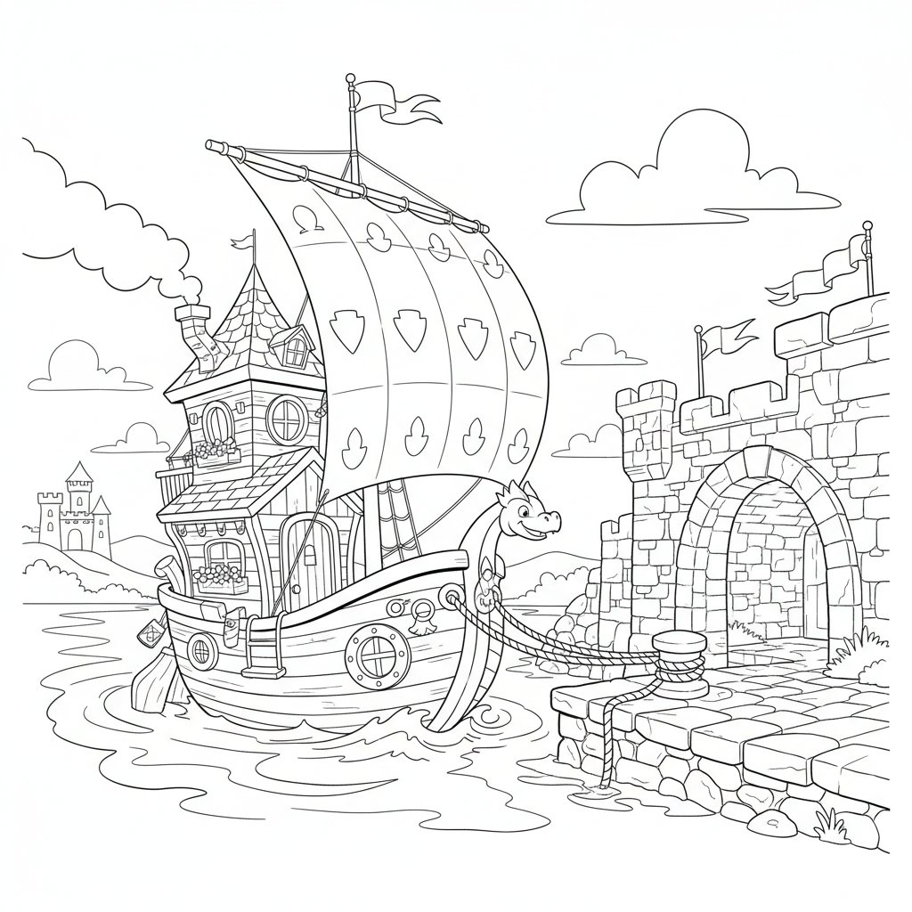 Página para Colorear de Casa Flotante - Medio