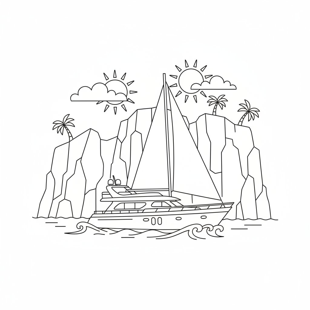 Página para Colorear del Yate - Medio