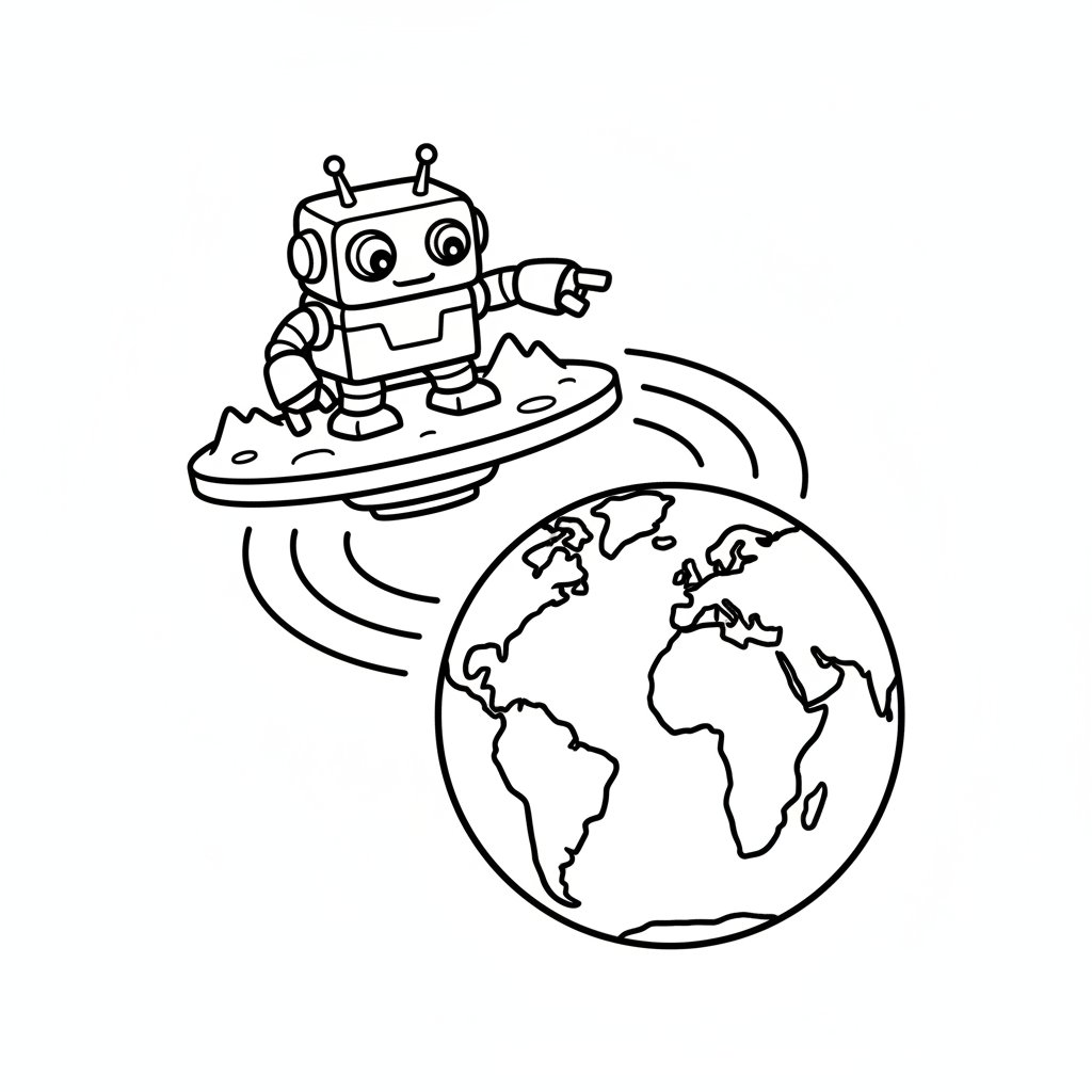 Encantadora Página para Colorear de Robot en Marte - Fácil