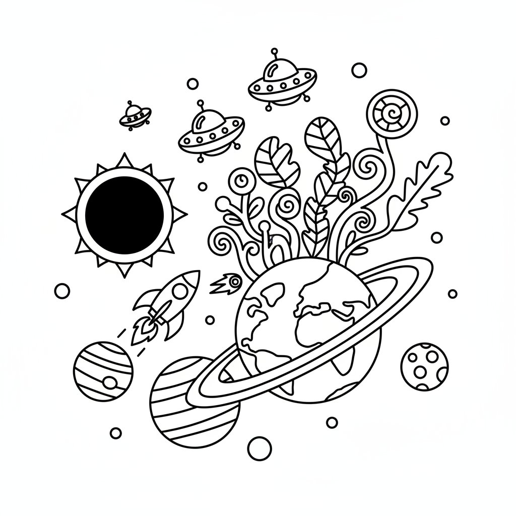 Página para Colorear del Sistema Solar Tranquilo - Fácil