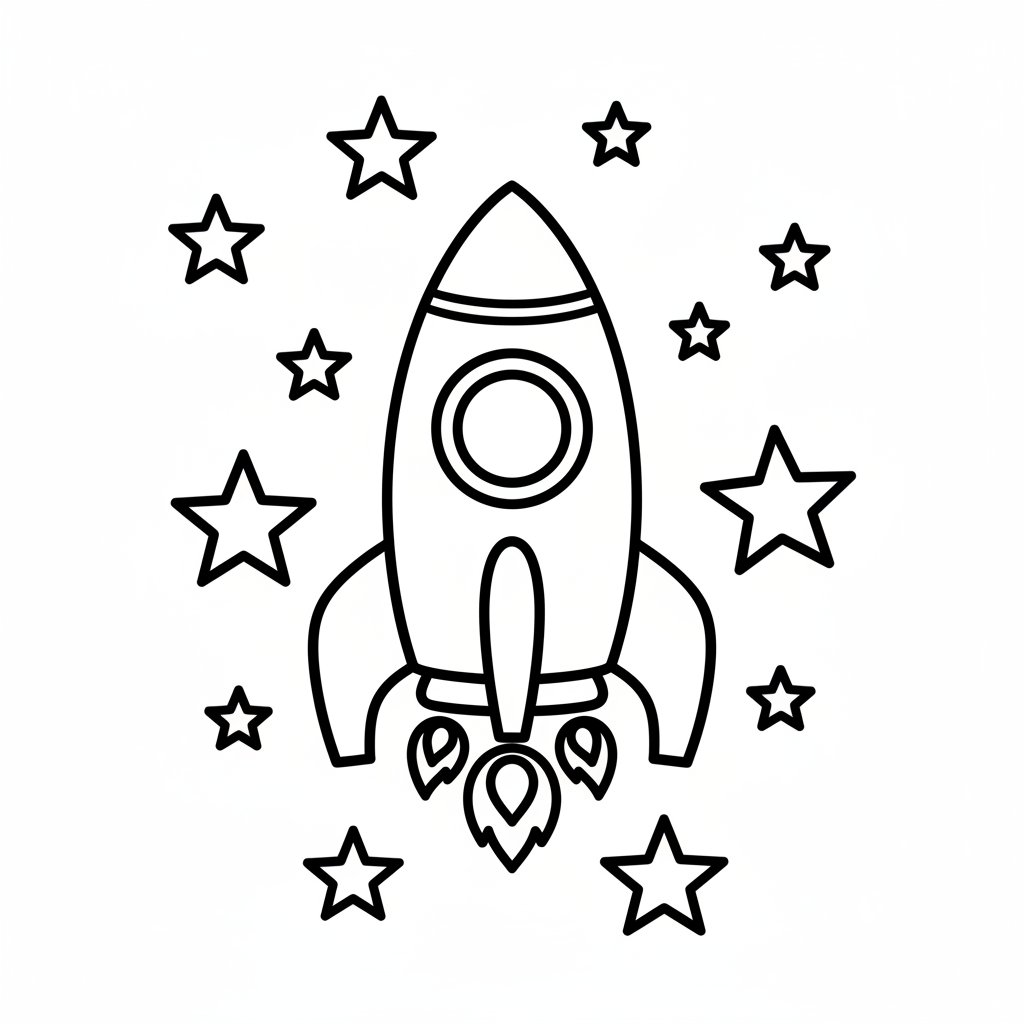 Página para Colorear de Cohete Espacial Radiante - Fácil