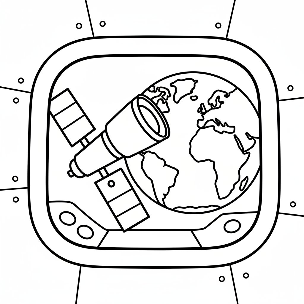 Página para Colorear Telescopio Espacial - Fácil
