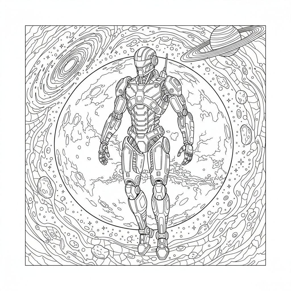 Página para Colorear del Adorable Robot en Marte - Difícil