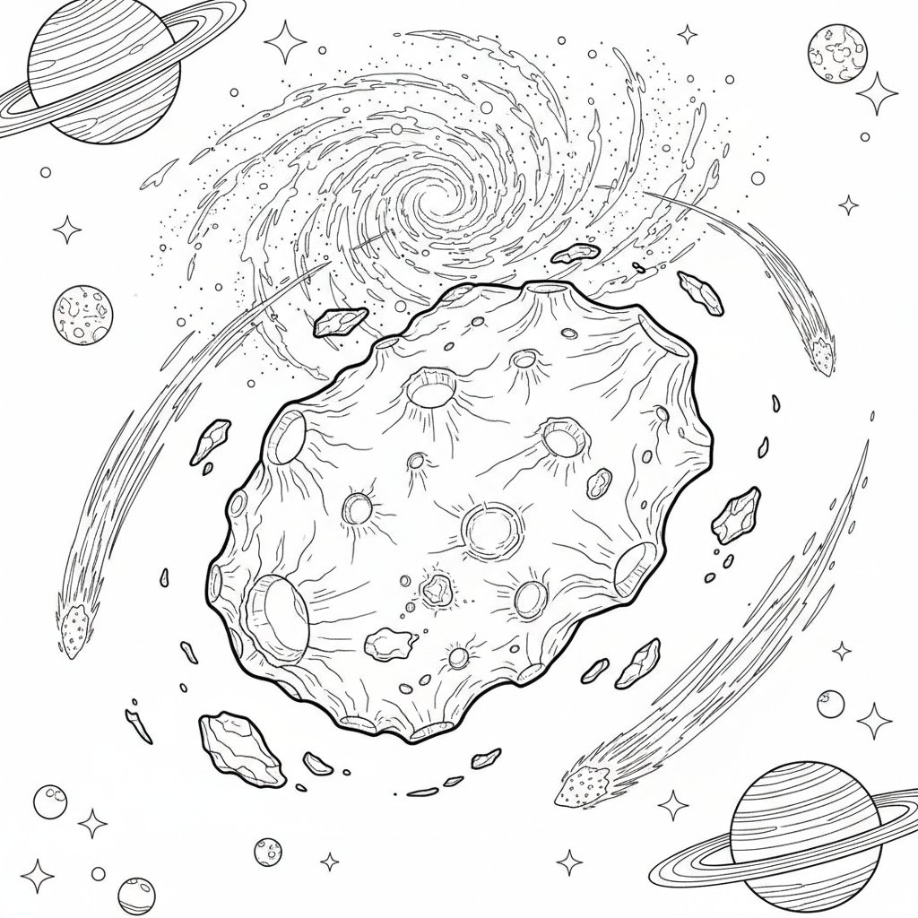 Página para Colorear de Asteroide - Difícil
