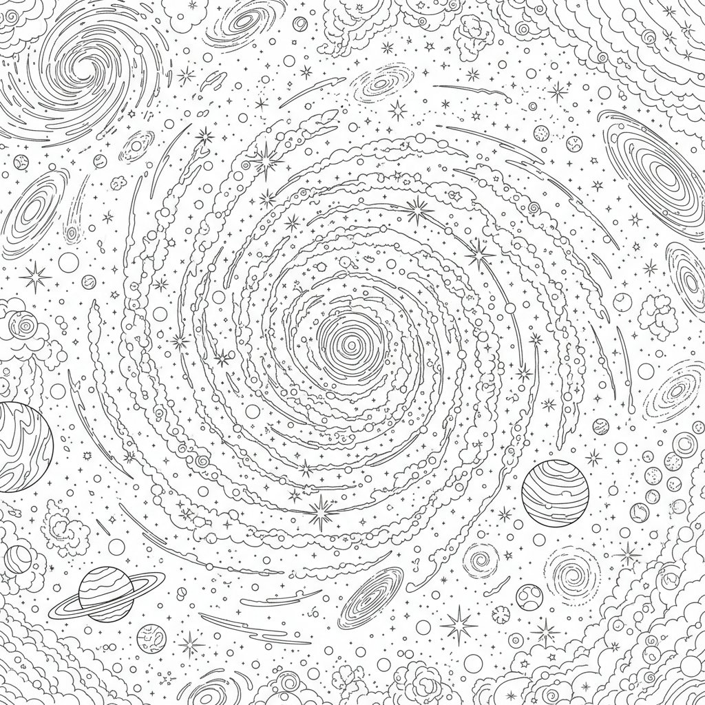 Página para Colorear de Galaxia - Difícil